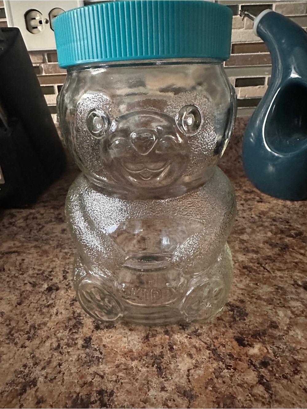 Skippy Creamy Peanut Butter Jar wth Bright Turquoise Lid